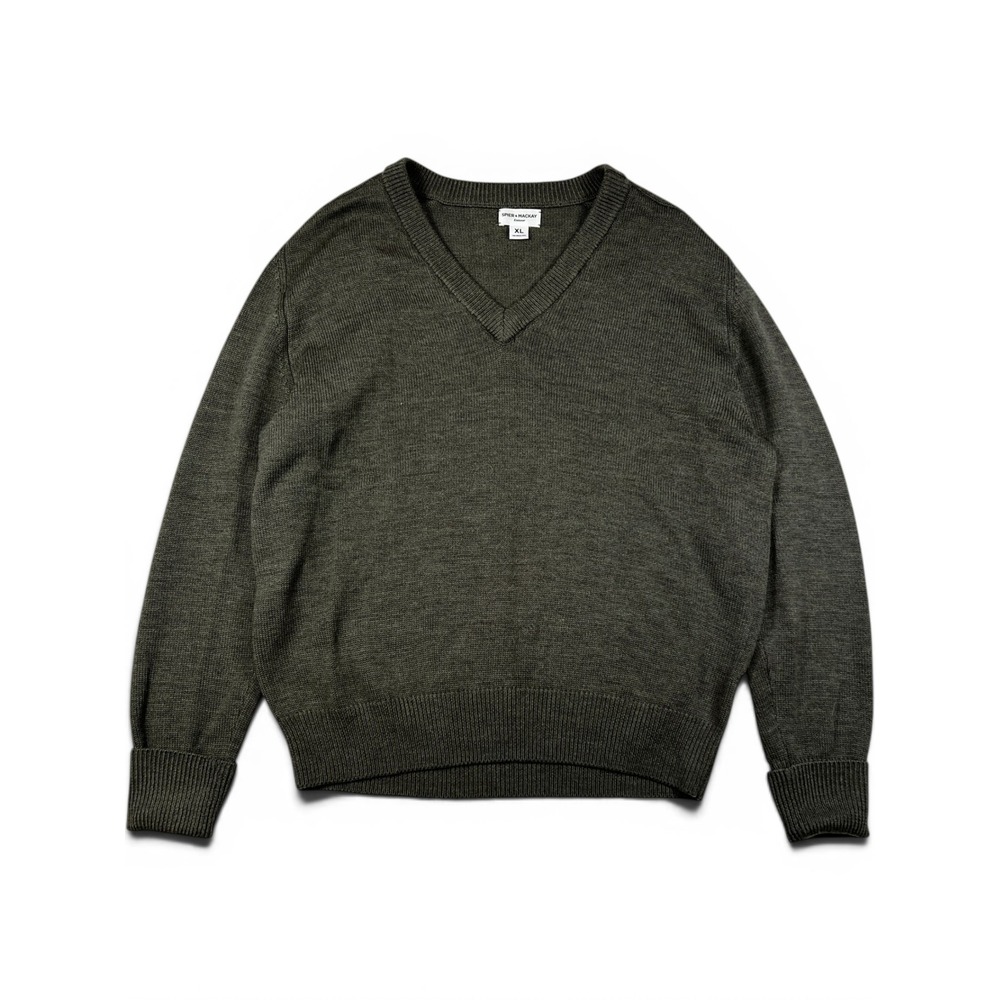 Spier & Mackay Mens XL Olive Green 100% Merino Wool V-Neck Fine Knit Sweater